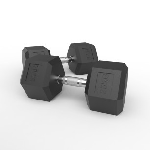 Par Mancuernas Hexagonales de Caucho 25kg - 2da Selección | HWM®