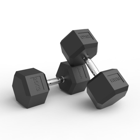 Par Mancuernas Hexagonales de Caucho 25kg - 2da Selección | HWM®