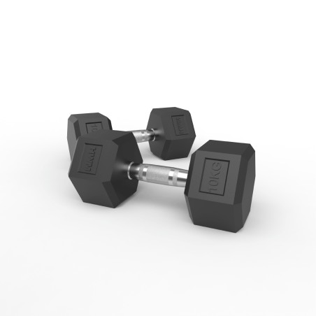 Par Mancuernas Hexagonales de Caucho 10kg - 2da Selección | HWM®
