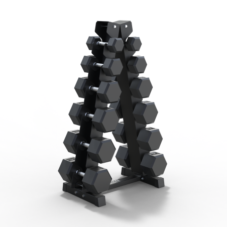 Pack 105kg Mancuernas Hexagonales + Rack Vertical | HWM®
