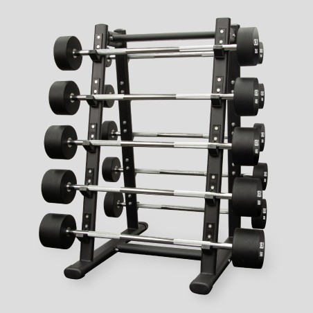 Set 10 Barras Rectas Peso Fijo PU (10 a 55kg) + Rack | Obelix